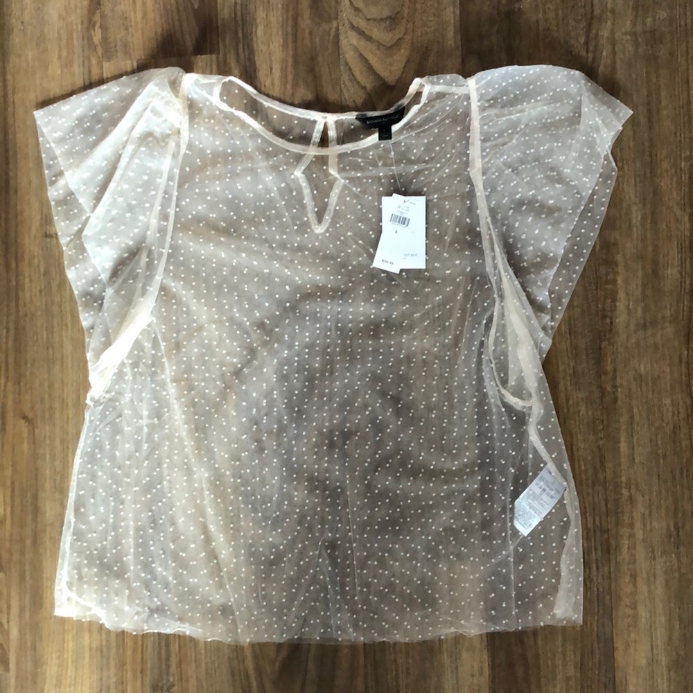 Banana Republic Tulle Overlay Top in Cream Dot NWT